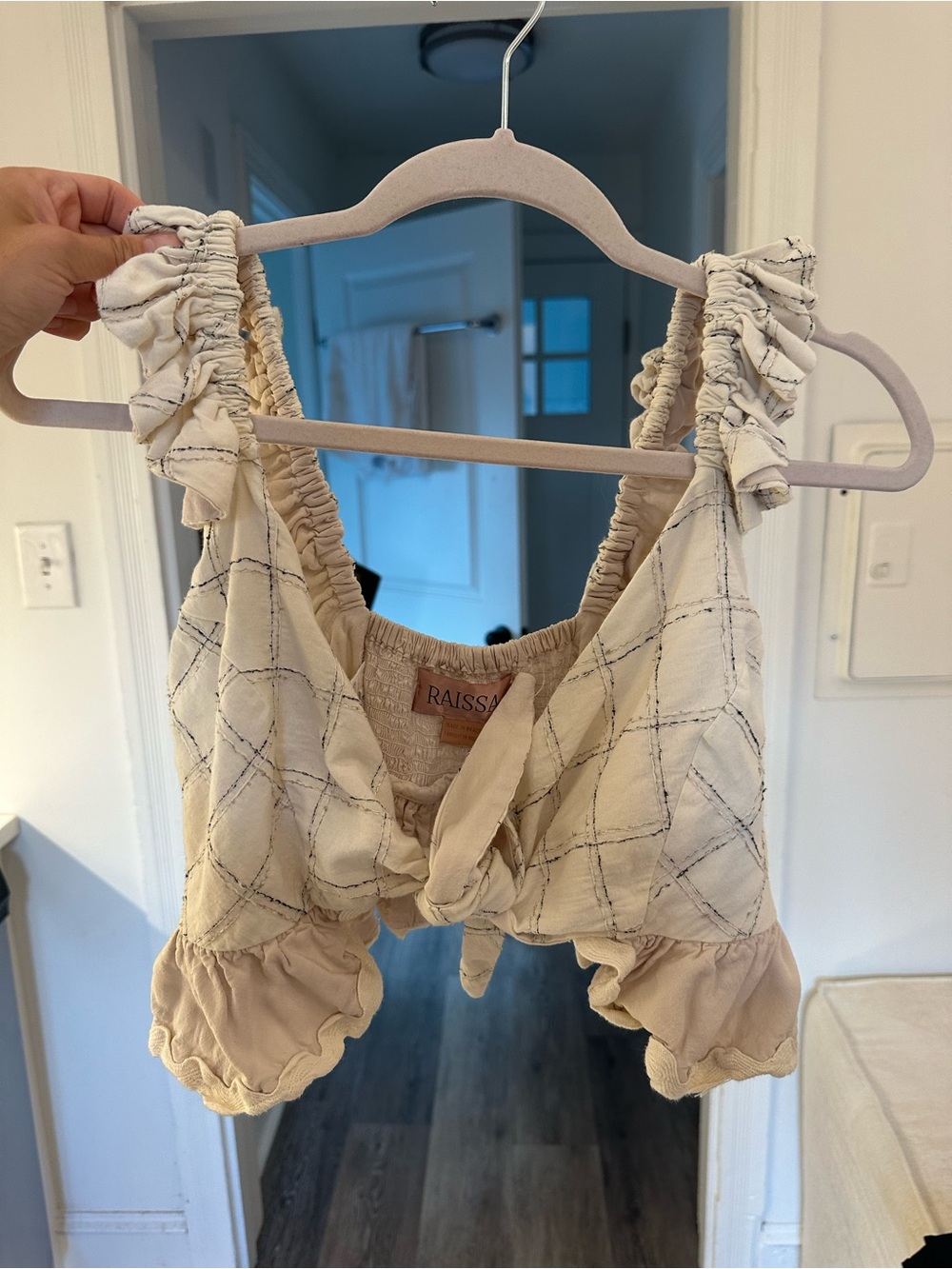 Raissa Anthropologie tie front crop top cream
